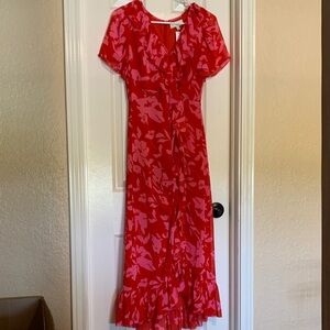 Pinch Red and Pink Floral Maxi Dress with Ruffle Hem